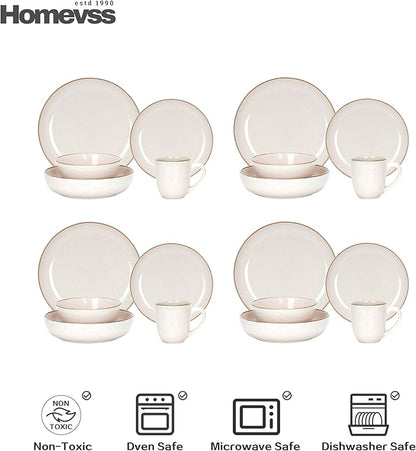 HomeVSS 20-Piece Dinnerware Set - Serves 4, Bright Glaze Peach plates and bowls sets with Speckle Effect for Microwave & Dishwasher Safe