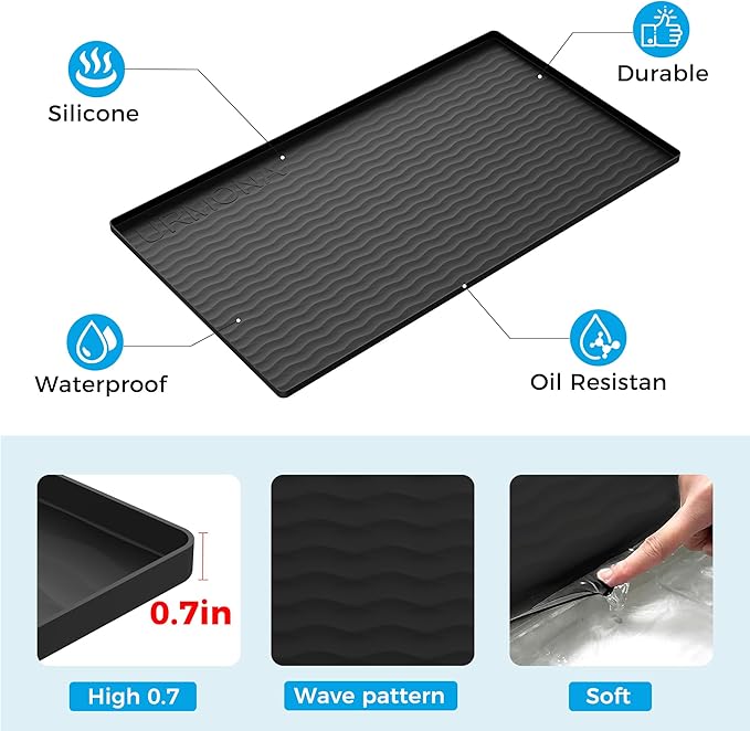 URMONA 34'' x 22'' Waterproof Silicone Under Sink Mat Cabinet and Counter Protector, Shelf Liner for Kitchen and Bathroom, Storage and Organizers, Litter Mat, Pet Cat Puppy Essentials(Brown)
