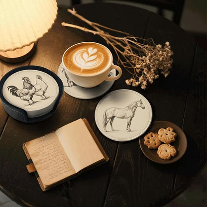 6 Pcs Farm Animals Drink Coasters