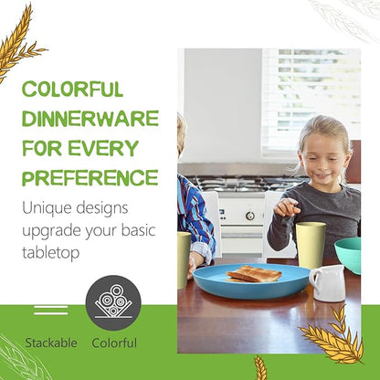 Teivio 32-Piece Kitchen Plastic Wheat Straw Dinnerware Set, Service for 8,Dinner Plates, Dessert Plate, Cereal Bowls,Cups,Unbreakable Colorful Plastic Outdoor Camping Dishes for Patio,Hues Multicolor