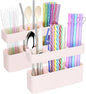 MoodLife 2-Pack Silicone Straw Holder for Cabinet Door,Reusable Adhesive Container for Kitchen Storage Solutions, Cupboard Organizer and Space Saving Hacks (Pink)