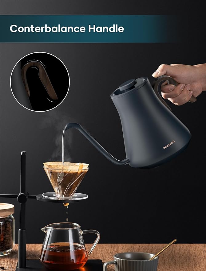 Electric Kettle, Gooseneck Electric Kettle, ±1℉ Precise Temperature Control, Stainless Steel Interior, Quick Heating for Pour Over Coffee, Tea & Boiling Water, 0.9L (Navy Blue)