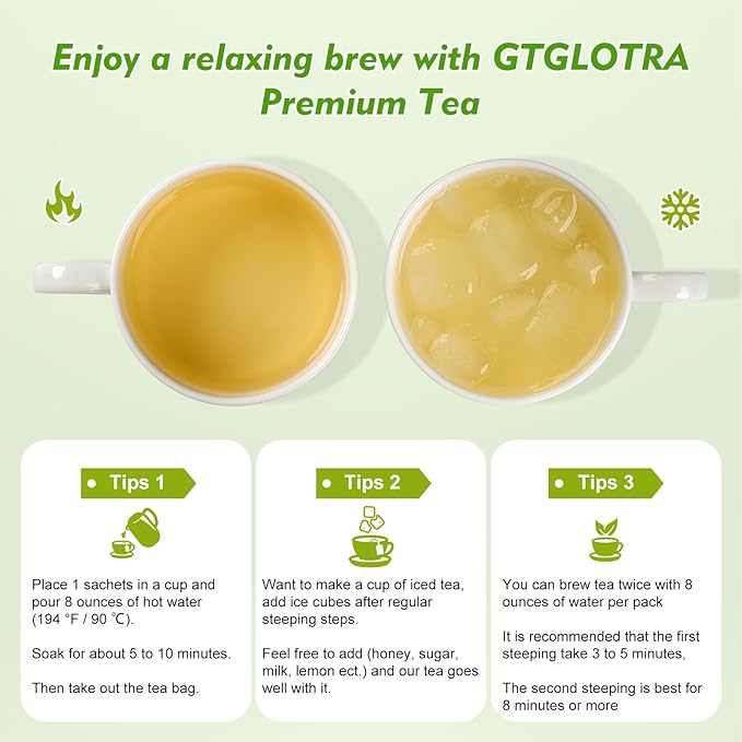 GTGLOTRA Full-Leaf Loose Green Tea, 24 Pyramid Bags(4 Pack), 100% Natural No Additives, Caffeine Alternative to Coffee, Easy Brew, Biodegradable Tea Whole Leaf Tea Sampler,, Family Size, Suitable for Gifts, Office Reception