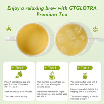 GTGLOTRA Full-Leaf Loose Green Tea, 24 Pyramid Bags(4 Pack), 100% Natural No Additives, Caffeine Alternative to Coffee, Easy Brew, Biodegradable Tea Whole Leaf Tea Sampler,, Family Size, Suitable for Gifts, Office Reception