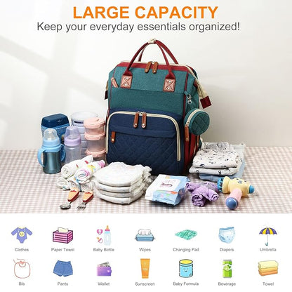 Diaper Bag, Backpack with Changing Station, Waterproof Baby Bag for Boys & Girls, USB Charging Port for Parents, Travel Backpack Baby Essentials & Lovely Baby Shower Gifts, RGB