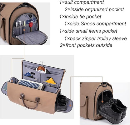 Modoker Garment Convertible Weekender Bag,Carry on Canvas Garment Duffle Bag Heavy Duty Overnight Bags for Men Women