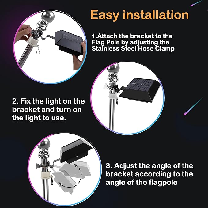 Solar Flag Pole Light, Bright White 6000k Flagpole Light Upgrade Solar Powered
