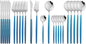 JASHII Flatware Serving Set 24 Piece, Stainless Steel Silverware Set, Blue Silver Cutlery Set, Modern Elegant Tableware Set for Party, Christmas, Dinner (Blue Silver)