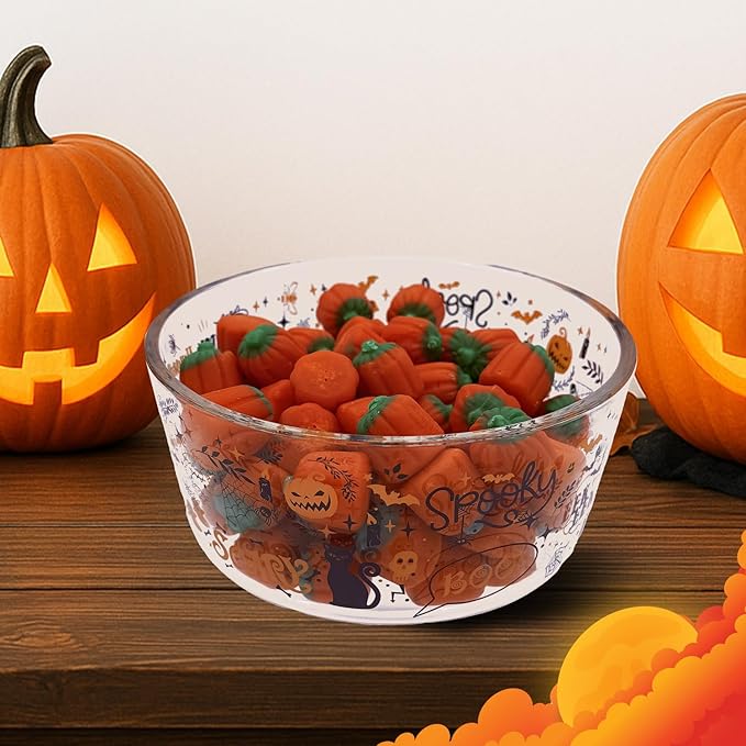 DURA LIVING Halloween Glass Food Storage Containers with Lids | Set of 6 (3 Containers + 3 Lids) 2-Cup | Spooky Design, BPA-Free, Microwave & Dishwasher Safe|Perfect for Meal Prep, Snacks & Leftovers