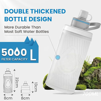 Collapsible Water Bottle with Filter for Travel,Portable Water Filter Camping,Water Purifier Bottle for Camping Hiking Cycling Outdoor Sports
