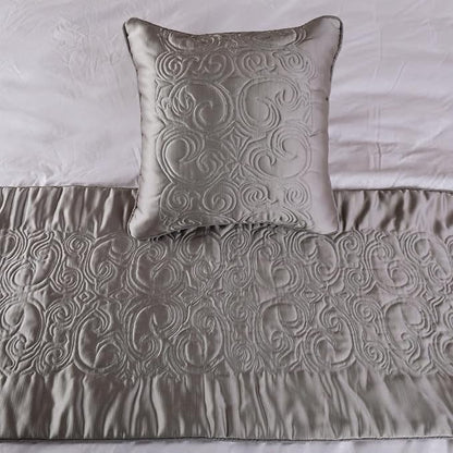 The HomeCentric Handmade Silver CA King 86 x 18 inch Bed Runner Without Pillow Cover, Satin Quilted Bed Scarf, Abstract Modern - Silver Soft