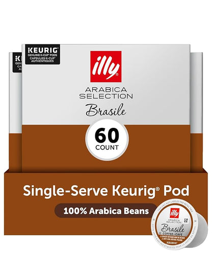 Illy Coffee K Cups - Pods For Keurig Machines – Brasile Bold Roast – Notes of Caramel – Intense & Full-Flavored Flavor - No Preservatives – 10 Count, 6 Pack