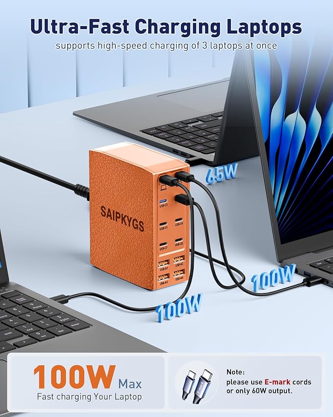 USB Charging Station (600W),12-Port USB C Charger Block with Dual 100W PD USB-C Fast Charging Station Hub for MacBook Pro/Air/All iPad Phone 17/16 15/14/13/Pro Max/Samsung Galaxy Note(Orange)