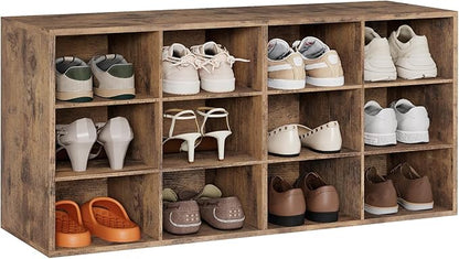 12-Cubby Shoe Rack, 3-Tier Wood Shoe Organizer, Multifunctional Shoe Organizer Bench for Entryway, Mudroom, Hallway, Closet,36.22 * 11.81 * 17.72 Inch,Brown
