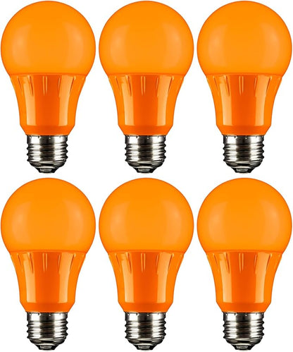 Sunlite 40470 LED A19 Colored Light Bulb, 3 Watts (25w Equivalent), E26 Medium Base, Non-Dimmable, UL Listed, Party Decoration, Holiday Lighting, 6 Count, Orange