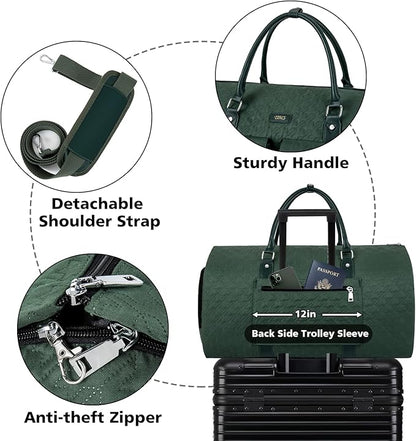 Garment Bag for Travel With Toiletry Bag Convertible Carry On Weekender Bag Large Travel Duffel Bags for Women 2 in 1 Hanging Suitcase Suit Travel Bags for Women & Men 3pcs Set (H-Green)
