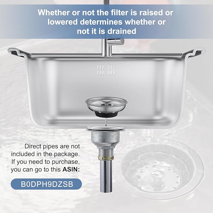 ZM Kitchen Sink Stainless Steel Deep Locking Basket Strainer with Drain Assembly, 3-1/2 Inch Sink Drain Stopper Plug