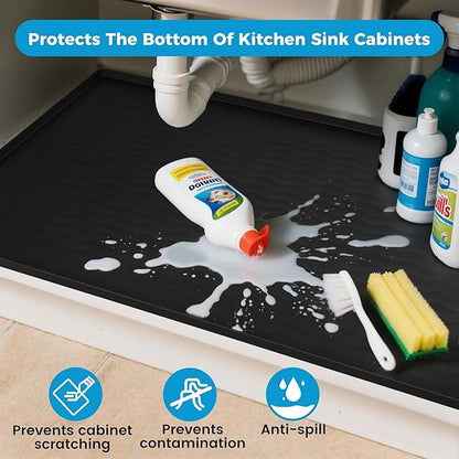 URMONA 22'' x 19'' Waterproof Silicone Under Sink Mat Cabinet and Counter Protector, Shelf Liner for Kitchen and Bathroom, Storage and Organizers, Litter Mat, Pet Cat Puppy Essentials（Light Cream）