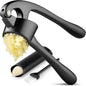 Zulay Kitchen Large Premium Garlic Press Set - Bigger Bowl for Bigger Garlic - Rust Proof & Dishwasher Safe Garlic Mincer Tool - Easy-Squeeze, Easy-Clean Silicone Garlic Peeler & Brush (Dark Gray)