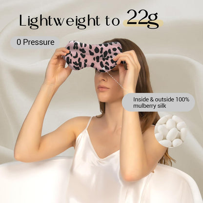 ZIMASILK Adjustable 100% 22 Momme Mulberry Silk Sleep Mask for Sleeping, Filled with Premium Mulberry Silk, Softest & Breathable Eye Sleeping Mask (Leopard - Black Pink)
