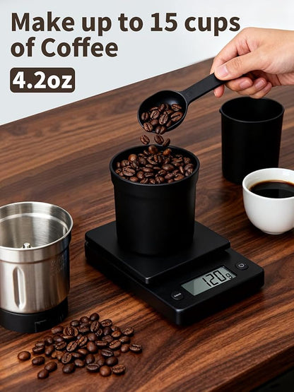Electric Coffee Grinder with Silent Grinding Blades & Timer Knob to Adjustable Coarse to Fine, Espresso Grinder with Removable Stainless Steel Bowl for Coffee Bean, Herb, Spices, Seeds (Black)
