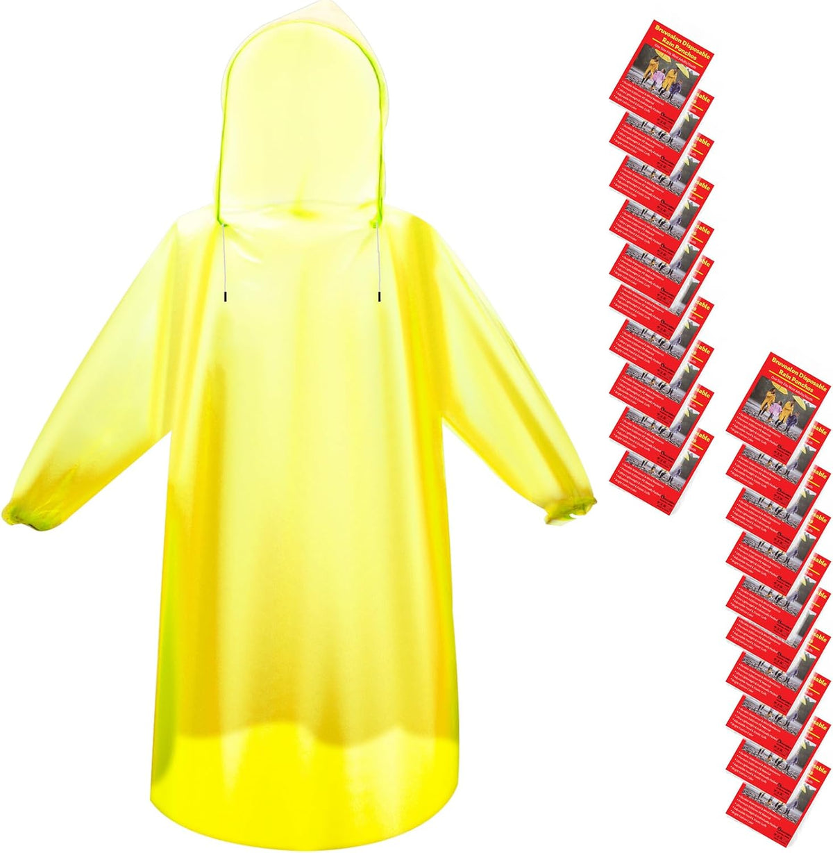 Bruvoalon 6 & 20 Pack Disposable Rain Ponchos for Adults/Youth, Waterproof PE Raincoats with Drawstring, Camping/Emergency