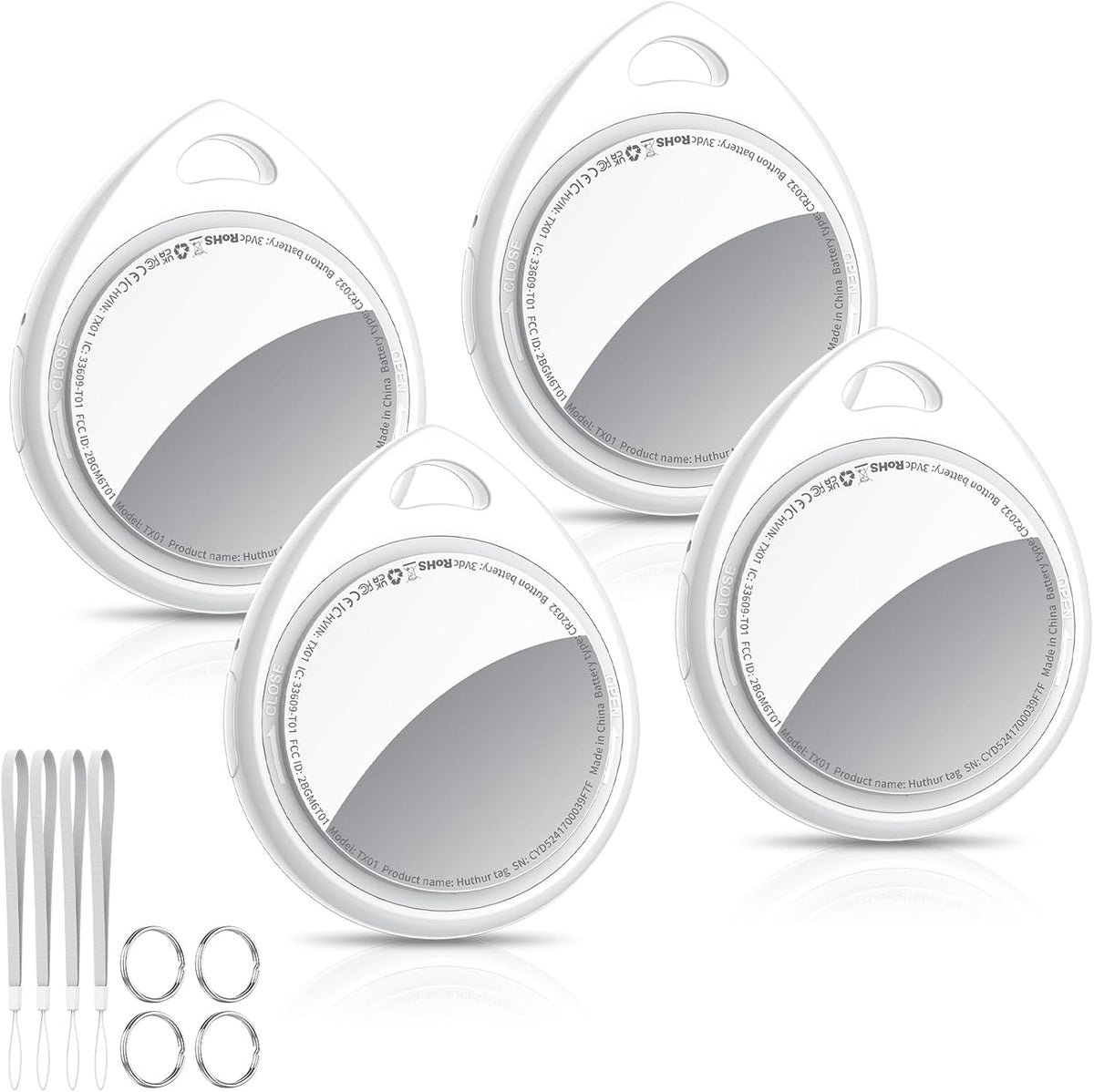 Air Tracker Tags-4 Pack, 5.3 Bluetooth Tracker Work with Apple Find My (iOS Only), 100dB Sound Finder, Smart Tags with Keychain/Lanyard, Item Finder for Luggage/Key/Suitcase, Replaceable Battery.