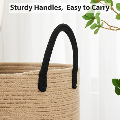 Fiona's magic 100L Extra Large Laundry Hamper Basket, 26.4Gal Tall Woven Laundry Basket Storage, Baby Nursery Hamper for Blankets, Clothes Hamper for Bedroom and Living Room Organizing, Brown & Black