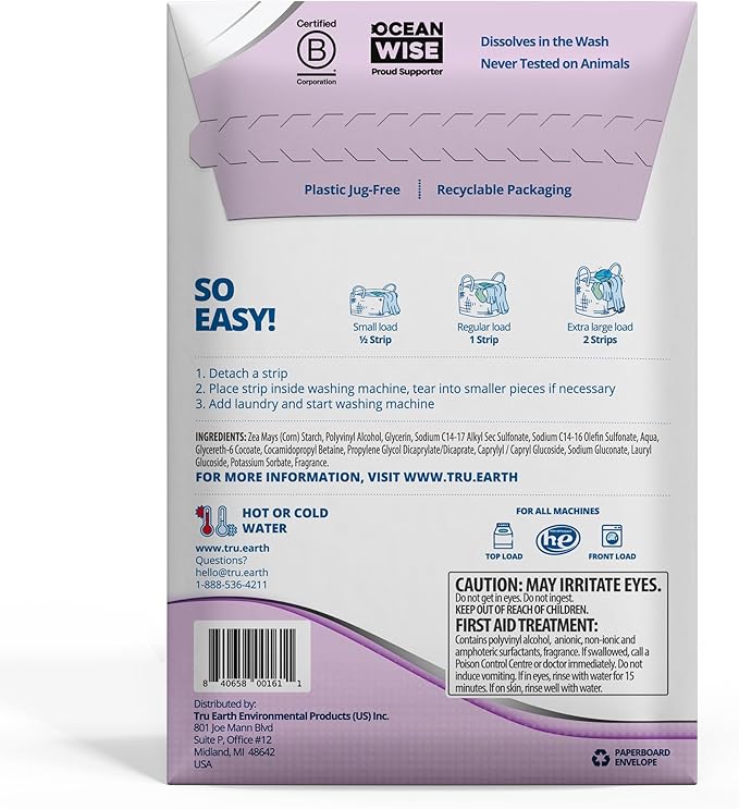 Tru Earth Platinum - Heavy Duty Laundry Detergent Sheets - Up to 64 Loads (32 Count), Lilac Breeze Scent - Ultra-Concentrated Formula - Eco-Friendly Laundry Sheets