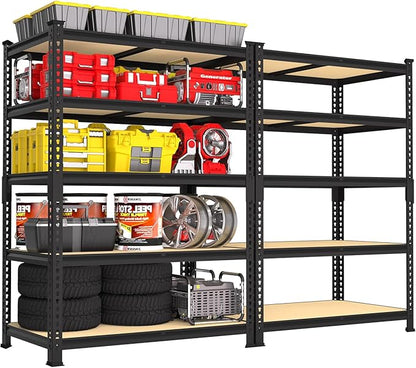 PrimeZone 36" x 16" x 72" Heavy Duty Storage Shelves - 5 Tier Adjustable Garage Storage Shelving, Metal Storage Utility Rack Shelf Unit for Warehouse Pantry Closet Kitchen, Black, 2 Pack