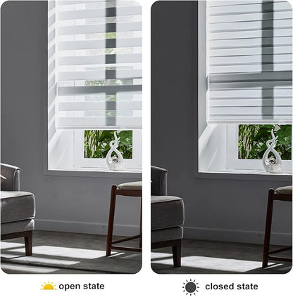 Persilux Cordless Zebra Blinds for Windows Free-Stop Roller Windows Shades (34" W X 72" H, White) Dual Layer Light Control for Day and Night, Light Filtering Sheer Shades for Home, Easy to Install