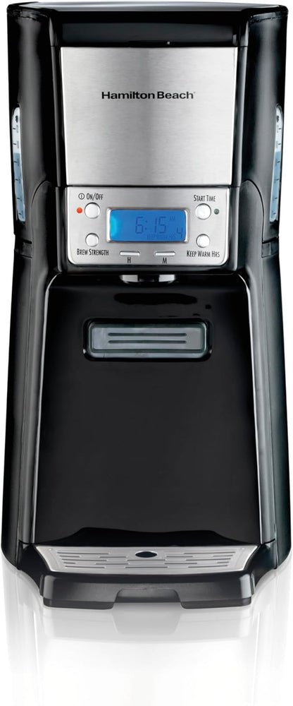 Hamilton Beach One Press Programmable Dispensing Drip Coffee Maker with 12 Cup Internal Brew Pot, Water Reservoir, Black with Chrome (48464)