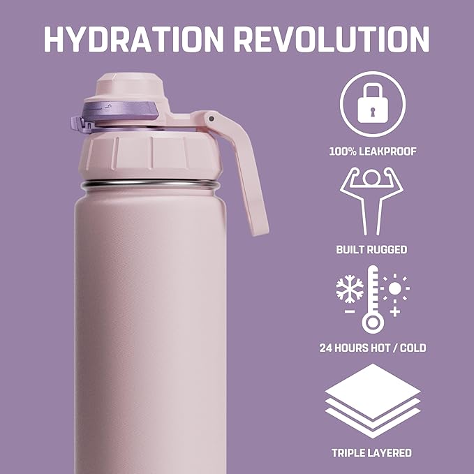 Vesmoon Vessence 24 Oz Stainless Steel Tea Infuser Bottle for Loose Leaf Tea, Water, Herbs, Fruits - Triple Layered Insulated, Leak Proof Bottle with Lid and Clip Handle - 24 Hours Hot/Cold