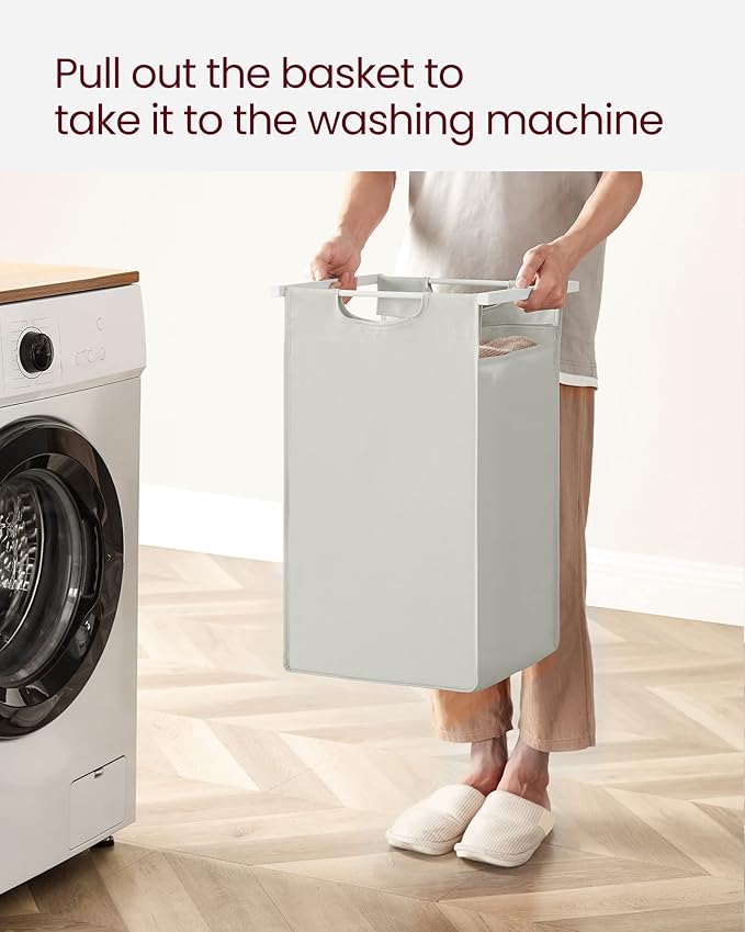 VASAGLE Laundry Hamper, Laundry Basket, Laundry Sorter with 2 Pull-Out and Removable Bags, Shelf, Metal Frame, 2 x 12.1 Gallons (46 L), 28.8 x 13 x 28.4 Inches, Cream White and Cloud White UBLH201W01