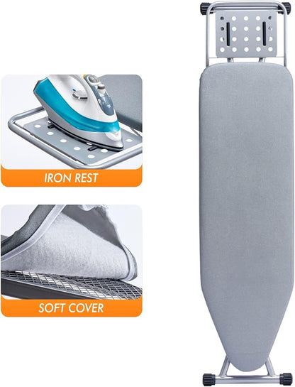 Ironing Board, Heat Resistant Cover Iron Board with Steam Rest, Non-Slip Foldable Ironing Stand. Heavy Sturdy Metal Frame Legs Iron Stand(13 * 34 * 53 Inches) (Silver Gray)