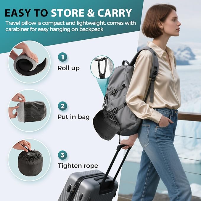 Travel Neck Pillows for Airplanes - 360° Ergonomic Memory Foam Travel Pillow - Relief Neck Pain with Breathable Support for Long Flights, Car, Train & Office Use - Adults & Kids
