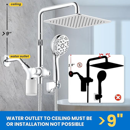 Ryamen Upgraded Dual Shower Heads Combo, 10 inch Filtered Shower Head with Handheld, 3-Way Rain Shower Head with Filters, 7 Settings Handheld Spray, High Pressure, Height Adjustable (Silver)