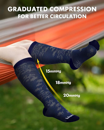 Bamboo Viscose Compression Socks for Women Men 2 Pairs 15-20mmHg Knee High Compression Socks Travel Nurse