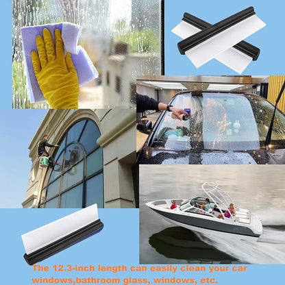 2pack 12inch Car Drying Squeegee Water Blade Universal Quick Drying Squeegee Wiper Flexible T-Bar Water Blade Silicone Squeegee for Car,Glass,Windshield,Bathroom Black Handle