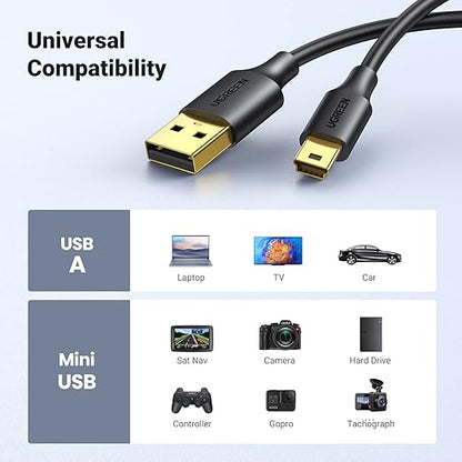 UGREEN 10 FT USB 2.0 Cable - Mini B Compatible with Garmin Nuvi GPS, Dash Cam, Camera, PS3 Controller, Hard Drive, GoPro Hero 3+, PDA