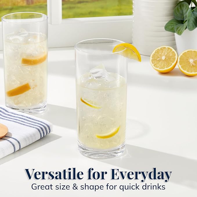 US Acrylic Classic Clear Plastic Reusable Drinking Glasses (Set of 6) 16oz Water Cups | BPA-Free Tumblers, Made in USA | Top-Rack Dishwasher Safe