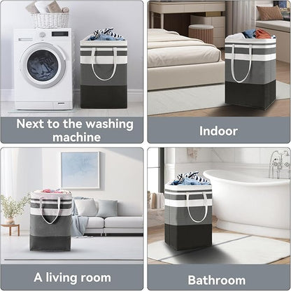 75L Large Laundry Basket (3-Pack) – Collapsible, Freestanding Clothes Hamper with Handles – Waterproof Storage Organizer for Laundry, Toys & Clothes – Space-Saving Gradient Gray