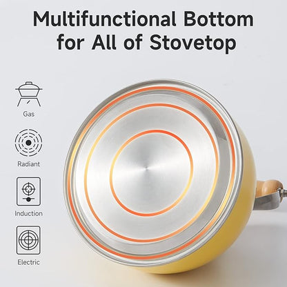 ROCKURWOK Tea Kettle, Tea Pot with Cool Touch Ergonomic Handle, Teapot Food Grade Stainless Steel, Tea Kettle Stovetop, Kettle Teapot, Whistling Tea Kettle, Tea Pot, 2.7 Quart (Yellow)