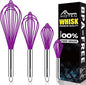 HOTEC 4 Pieces Silicone Whisks Set, Wire Balloon Whisks Egg Beater, Non-slip Handle Whisk for Non-stick Cookware Perfect for Cooking, Stirring, Beating and Blending (Purple)
