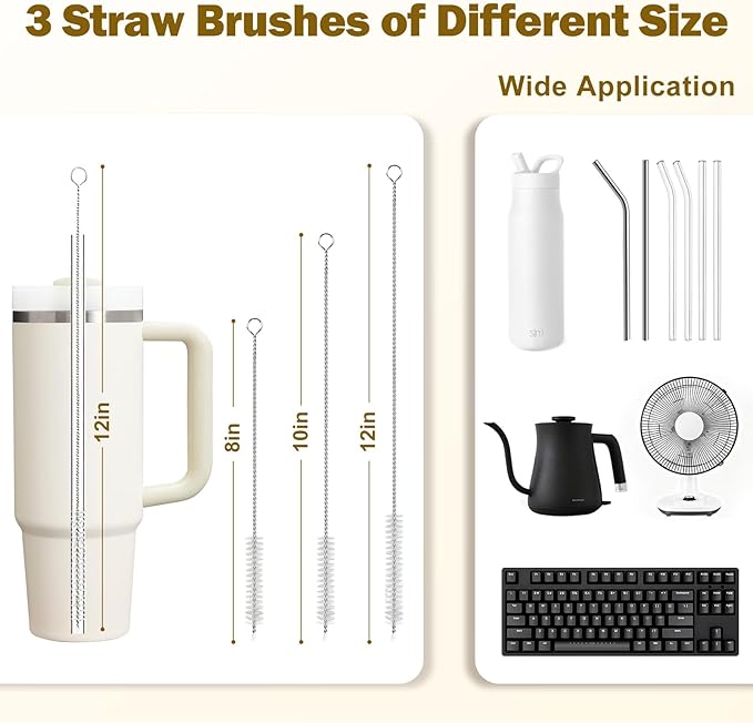 XYFuuee 5 Pack Dish Bottle Brush Set with 5-in-1 Cup Cleaning Brush, Dish Scrub Long Handle Brush with Scraper Tip, 3 Straw Cleaner Brushes for Stanley, Washing Kitchen Sink Pot Pan Water Bottle Stove