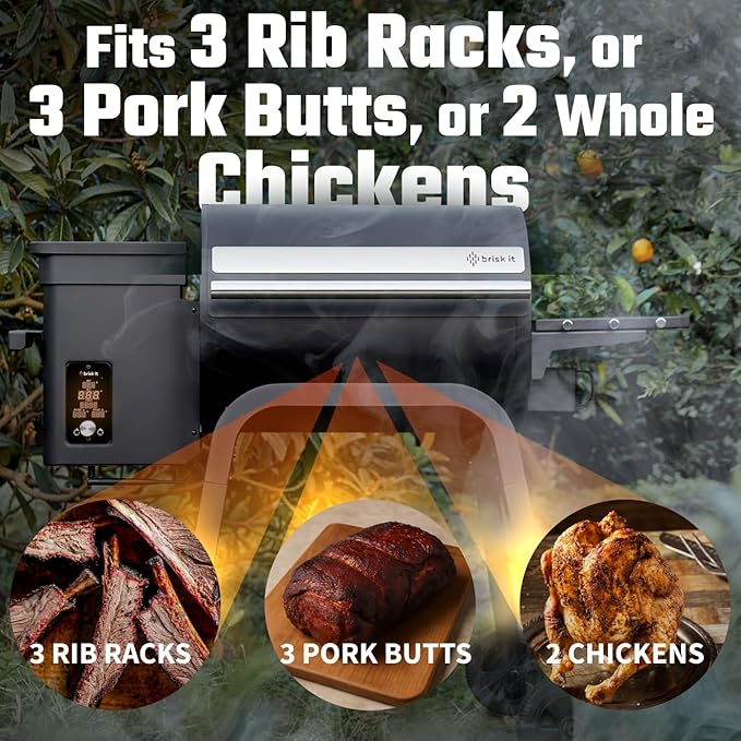 Brisk It Zelos-450 Electric Wood Pellet Smoker Grill – A.I. Smart BBQ Grill with WiFi, 7-in-1 Outdoor Grill & Smoker, PID Controller (Up to 500°F), 450 sq.in Cooking Area, Meat Probe