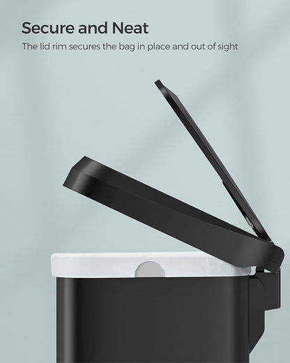 SONGMICS Kitchen Trash Can, 13 Gallon (50 L) Stainless Steel Garbage Can, with Stay-Open Lid and Step-on Pedal, Soft Closure, Tall, Large and Space-Saving, Black ULTB530B50