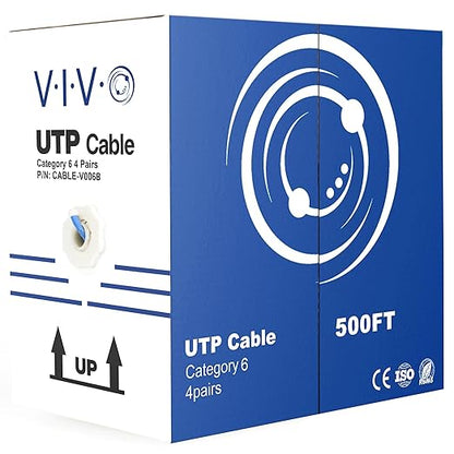 VIVO 500ft Bulk Cat6 Wire, CCA Ethernet Cable, 23 AWG, UTP Pull Box, LAN Network, Blue, CABLE-V006B