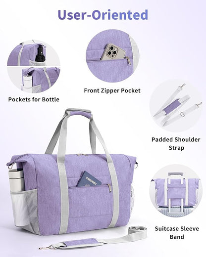 Narwey 18x14x8 Inches Travel Bag Spirit Airlines Frontier Personal Item Bag, Travel Duffel With Wet Pocket Carry on Bag for Airplane Underseat Duffle Overnight for Women and Men (Purple)