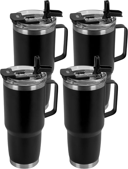HASLE OUTFITTERS 30oz Tumbler Bulk with Handle, Insulated Travel Coffee Mug Set with Handle Leak-Proof Double Wall Stainless Steel Vacuum Tumblers Pack Metal Cup for Hot and Cold Drink